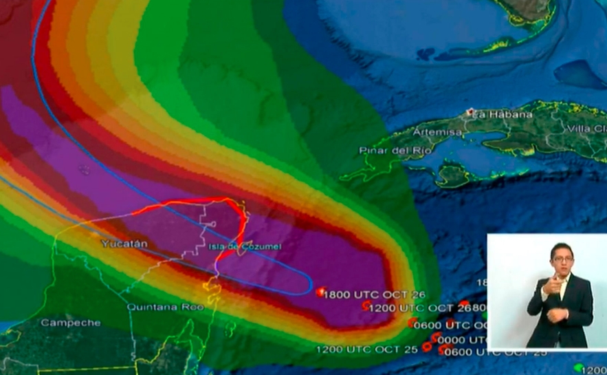 Huracán Zeta atravesará Quintana Roo esta noche y durante la madrugada