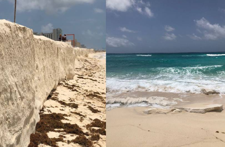 Erosión en playa Delfines, deja al descubierto estructuras de cemento