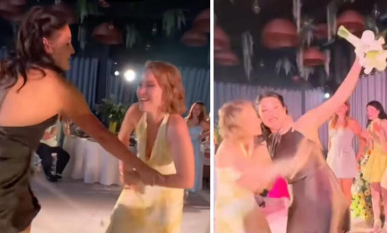 Mujer se vuelve viral por “pelear” por el ramo de una novia de forma “desesperada”