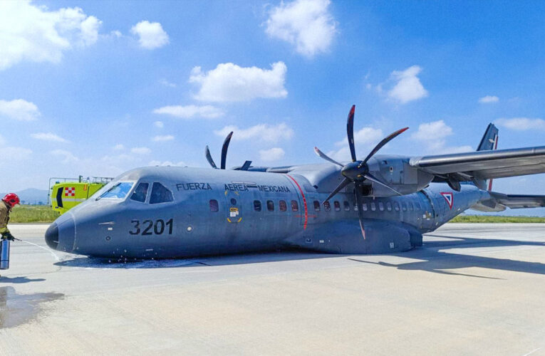 Aeronave militar C-295 aterriza “de panza” en Santa Lucía; sin lesionados