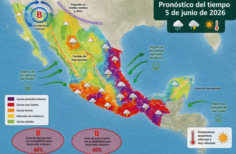 Durante este día, prevalecerá el temporal de lluvias en la mayor parte de la República Mexicana