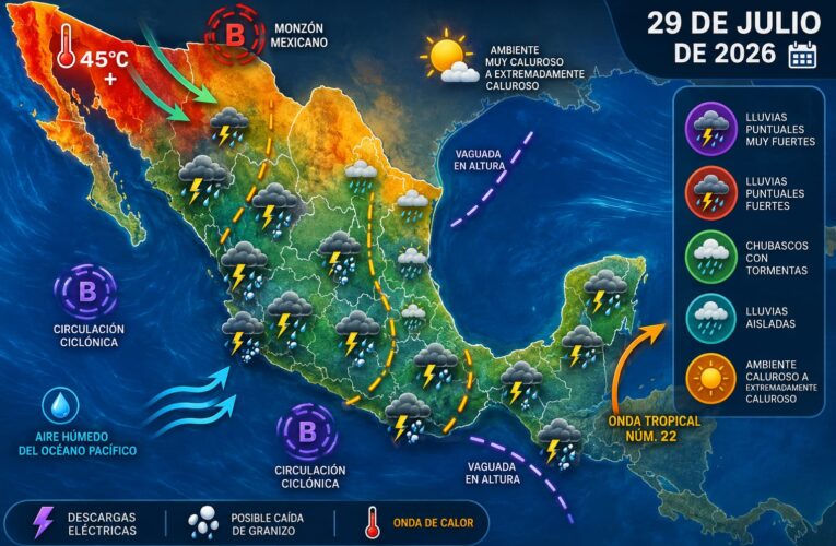 La onda tropical número 22 ingresará y avanzará sobre México